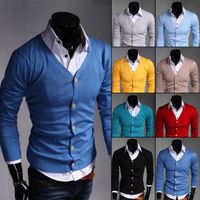 Wholesale 2018 Men s Fashion Boutique Pure Color Cotton Cardigan V neck Formal Social Business Knitting A Sweater Male Sweater High Quality Hotsale