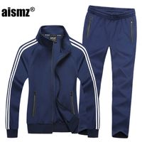 Wholesale Aismz New Sportswear Men Spring Autumn Set Mens Tracksuit Striped Hoodies Pants Men Casual Sporting Suits plus size XL XL XL