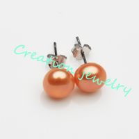 Wholesale 925 Sterling Silver A mm Genuine Freshwater Cultured Pearl White Button Stud Earrings for Women