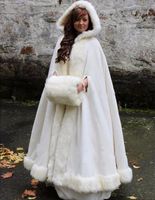 Wholesale White Ivory Bridal Cape Wedding Cloaks Hooded with Faux Fur Trim Warm Adult Winter For Winter Bridal Wraps Capes Poncho