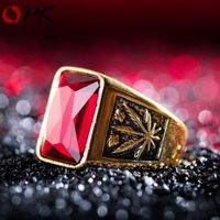 Wholesale New Punk Domineering Titanium Steel Maple Leaf Rings for Men Blood Red White Gold Black Cubic Zirconia Inlaid Male Finger Bands