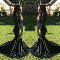 Wholesale elegant black girl prom dresses mermaid evening gowns formal dresses long sleeves sexy scoop neckline sequined prom dress