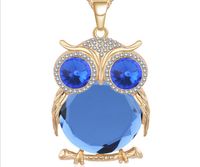 Wholesale Japanese and Korean Fashion Necklace Glass Crystal Gem Inlay Owl Pendant Long Necklace Sweater Chain Jewelry