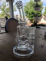 Wholesale 8 Inch Klein glass Bong Klein Oil Rigs vortex Dab Rigs Glass Recycler Water pipe joint size mm ball rigs seed of life copy perc bong