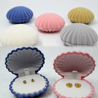 Wholesale Jewelry Box Elegant Sea Shell Shape Flocking Ring Boxes Pendant Locket Earrings Container Boxes Jewelry Organizer Necklace Boxes Colors