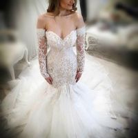 Wholesale Sexy Off Shoulder Mermaid Wedding Dresses Fitted Sheer Lace Illusion Country Long Sleeve Bridal Gown Arabic Train Bride Dress Custom Made