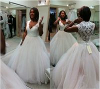 Wholesale Custom Deep V Neck Lace Wedding Dresses Ball Gown Puffy Tulle Appliques Country Boho Bridal Crystal Beaded Sash Covered Designer Bling Gown