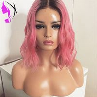 Wholesale Hot ombre synthetic lace front wig heat resistant pink color Simulation Human Hair short bob wig for black women