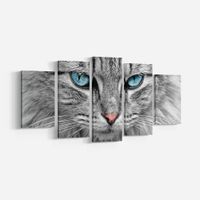 5 Stück Moderne Kunst Graue Katze Mit Blauen Augen Leinwand Malerei Wandkunst Bild Animal Print Und Poster Raumdekoration