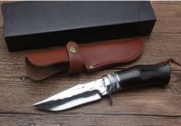 Wholesale Survival Straight Knife Hunting Knife Cr17 Satin Blade Ebony Handle Fixed Blade Knives With Leather Sheath Drop shipping