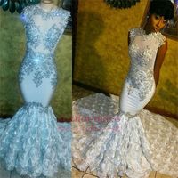Wholesale Beaded Sequins Lace Appliques Prom Dresses Mermaid Flowers Sleeveless Sparkle Evening Gowns See Through Top Sexy Party Wears BA8178
