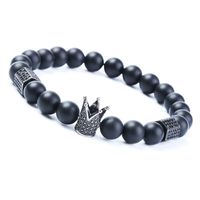 Wholesale Black lava stone bead bracelets Natural stone round beads bracelet for women Skull crown rhinestone stretch men bracelet jewelry