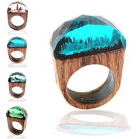 Wholesale 4 Colors Secret Forest scenery Resin Ring Wood Ring Crystal Band Ring hand made Fashion Jewelry for Women Gift Drop Shipping