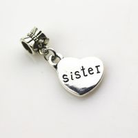 Wholesale Hot selling heart sister charms big hole pendant beads charm fit nacklace bracelet diy jewelry dangle charms