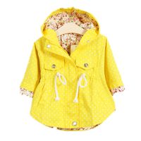 Wholesale Jackets for Girls Spring Yellow Jacket Fashion Kids Hooded Coat Polka Dot Casual Children Outwear Casaco Baby Girl Clothes