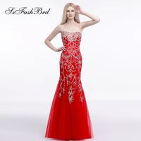 red prom dress with gold accents