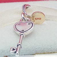 Wholesale 925 Sterling Silver Key to My Heart Dangle Charm Bead with K Gold Fits European Pandora Style Jewelry Bracelets Necklace