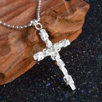 Wholesale silver plated necklace jewelry women wedding fashion Cross CZ crystal Zircon stone pendant necklace Christmas gift