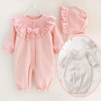 Wholesale Spring Autumn Newborn Infant Baby Girl Romper Lace Floral Toddler Rompers Suits Jumpsuit Long Sleepsuit Baby Clothes With Hood Months