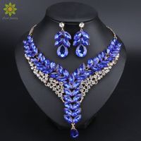 Nouvelle arrivée Plaqué or strass Indien Bijoux Collier Boucles Tikka Set