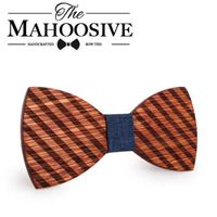 Wholesale Mahoosive Etching Wood Bow Ties for Mens Wedding Suits Wooden Bow Tie Butterfly Shape Bowknots Gravatas Slim Cravat