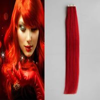 Wholesale Red Tape In Human Hair Extensions Remy Hair g Tape In Human Extensions Colors Silky Straight European Tape in Hair