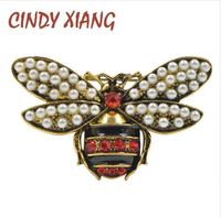 Wholesale CINDY XIANG Colors Choose Rhinestone and Pearl Bee Brooches for Women Vintage Jewelry Fashion Insect Brooch Pin High Quality