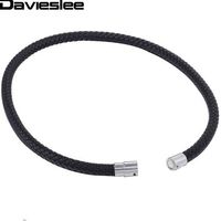 Wholesale Thin Brown Black Braided Cord Rope Man Made Leather Necklace for Men Chocker Silver Tone Stainless Steel Clasp mm LUNM09