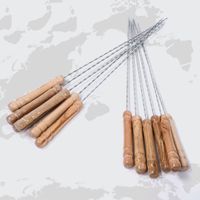 Wholesale 12PCS Food Camping Picnic vegetable Needle BBQ Barbecue Stainless Steel Grilling Kabob Kebab Flat Skewers Roasting Stick