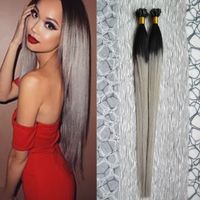 Wholesale T1B grey Ombre Keratin Human Fusion Hair Machine Made Remy Nail U Tip Capsule Human Hair Extension g strands silver