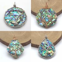 Wholesale Popular Silver Gold Plated Abalone Shell Handmade Wire Wrap Tree of Life Pendant Fashion Jewelry