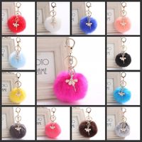 Wholesale Delicate Rex Rabbit Fur Ball PomPom Keychains Dance BALLET Girl keyring Handbag Key Ring For Women Mix colors