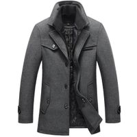 Wholesale 2018 New Men Winter Wool Coat Slim Fit Jackets Mens Casual Thick Cotton Warm Outerwear Jacket Coats Man Pea Coat Plus Size M XL