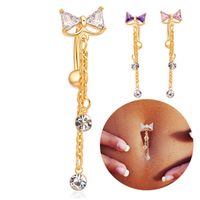 Wholesale Fashion Reverse Sexy Bow Gold Chain CZ Triangle Navel Ring Belly Ring Dangle Body Piercing For Women