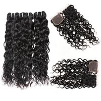 Wholesale Brazilian Human Hair Bundles with Closure A Brazilian Water Wave with x4 Lace Closure Wet And Wavy Human Hair Weave