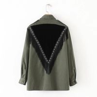 Wholesale Women Army Green Militar with Fringes Tassel Beads Patchwork Velvet Blouse Shirt Long Sleeve Turn down Collar Ladies Top Blusa
