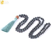 Wholesale CSJA cm Natural Lava Rock Necklace Mala Bead mm Knotted Long Tassel Necklaces Buddhist Vajra Bodhi Beads Meditation Pray Jewelry F373