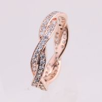 Wholesale Rose gold twist of fate ring original silver fits for pandora style jewelry CZ H8