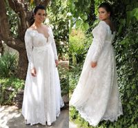 Wholesale Garden A line Empire Waist Lace Wedding Dresses With Long Sleeves Sexy Long Wedding Gowns For Plus Size Wedding Dresses DH391