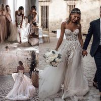 Wholesale Beaded Floral Appliques A Line Beach Wedding Dresses For Brides Sweetheart Neck Zipper Up Back Bridal Dresses Sweep Train Boho Wedding Gown