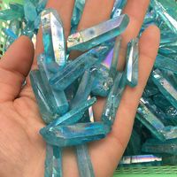 Wholesale 10 Blue Aura Titanium Clear Quartz Pendant Natural Raw Crystal Wand Point Rough Reiki Healing Prism Cluster Necklace Charms Craft