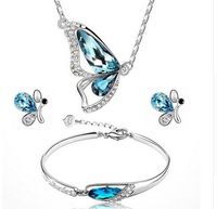 Wholesale Sales New Butterfly Jewelry Sets Necklace Earring Bracelet Crystal Set Fashion Jewelry