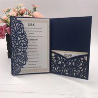 Wholesale 2019 Navy Blue Laser Cut Pocket Wedding Invitation Suites Customizable Invites With Envelope Wedding Accessory Blank Inner Custom