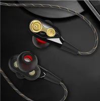 Wholesale 2018 new Unit double moving coil HIFI wired in ear movement earphones with drive by wire microphone for Mobile phone MP3 MP4