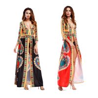 Wholesale 2018 Amazon new Bohemia style dress African totem digital printing big V split skirt long skirt