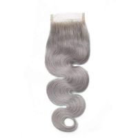 Cierre Del Cordón De La Onda Del Cuerpo Del Color Gris Plateado Con El Pelo Del Bebé Nudos Blanqueados Remy Cordones Del Cordón Del Pelo Humano 4x4