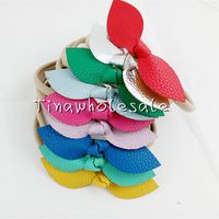 Wholesale 5 styles hot Leather Bow Nylon Headband Leather Bows Baby Headbands Girls And Kids Nylon Hair Accessories