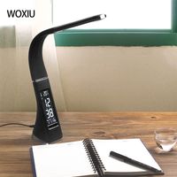 Wholesale WOXIU W LED eye protection Table lamps designer use leather folding table lamp alarm display screen for time calendar temperature Black