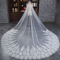 Wholesale 3 Meter White Cathedral Wedding Veils Long Lace Edge Bridal Veil with Comb Ivory Wedding Accessories Bride Mantilla Wedding Veil