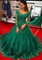 Wholesale 2020 Sexy Evening Dresses With Long Sleeve Emerald Green Lace Pro Green Plus Size Celebrity Dresses Women Formal Prom Party Gowns Red Carbet